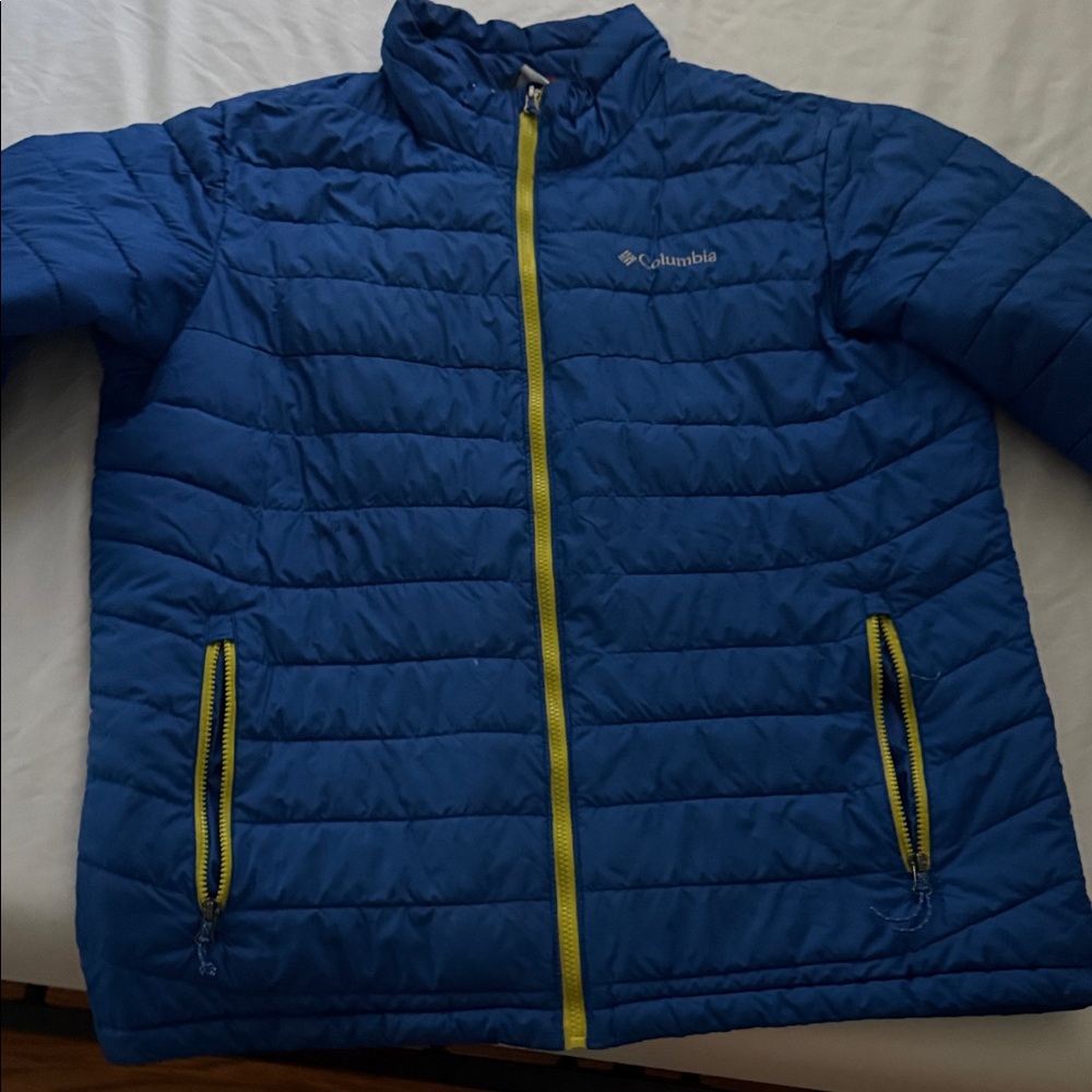 Columbia Kids Blue Puffer Jacket with Yellow Zippers